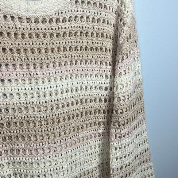 Gap neutral open crochet knit striped bell sleeve boho sweater size large - Picture 2 of 8